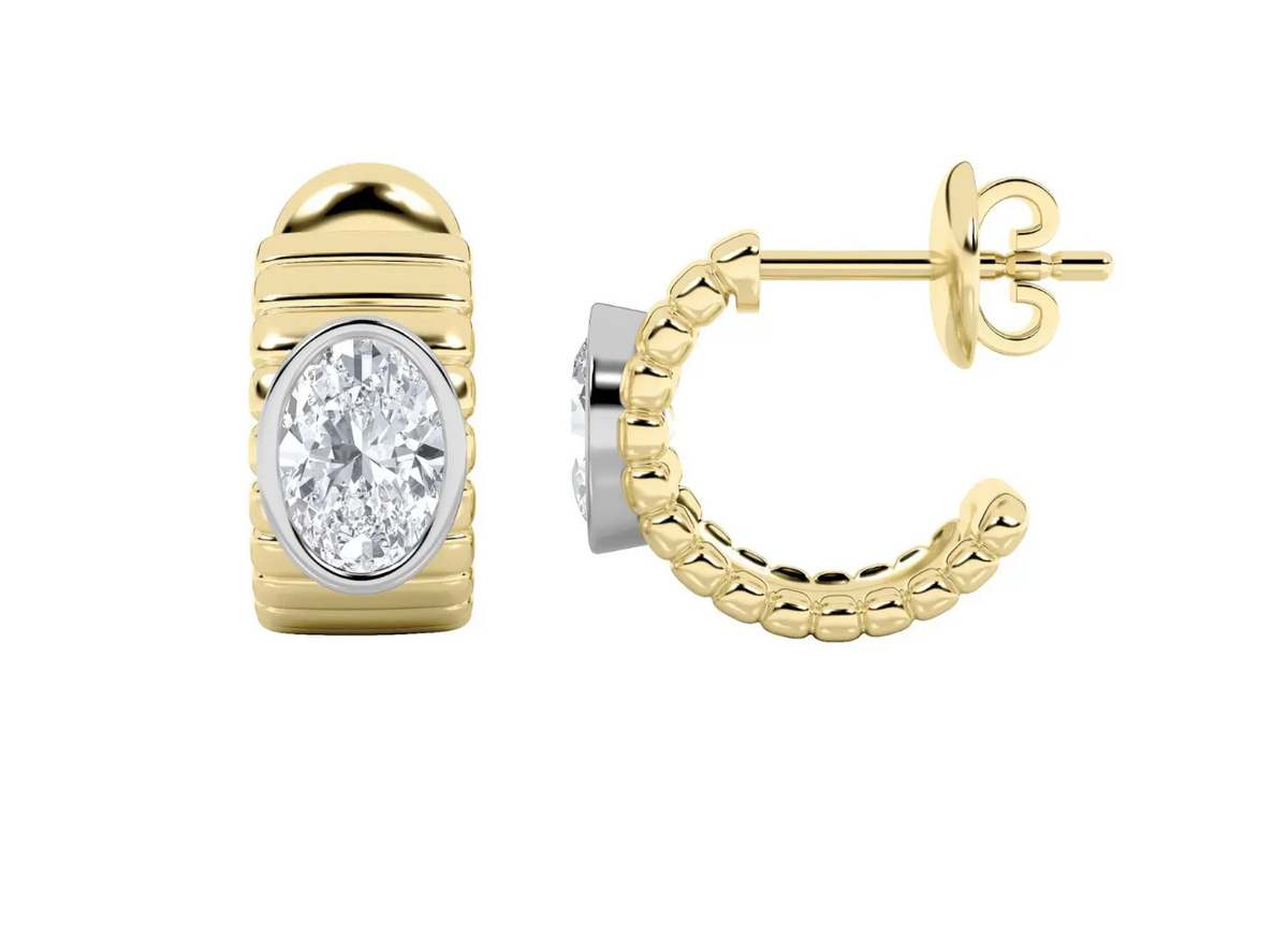 Two-tone Bezel Oval Huggie (2 carats total)