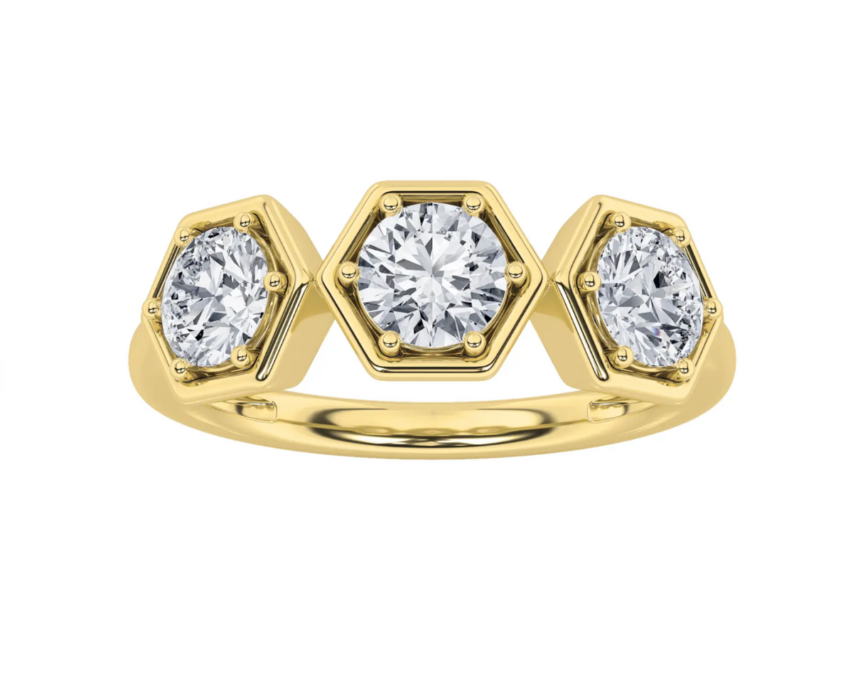 Three Stone Honeycomb Ring