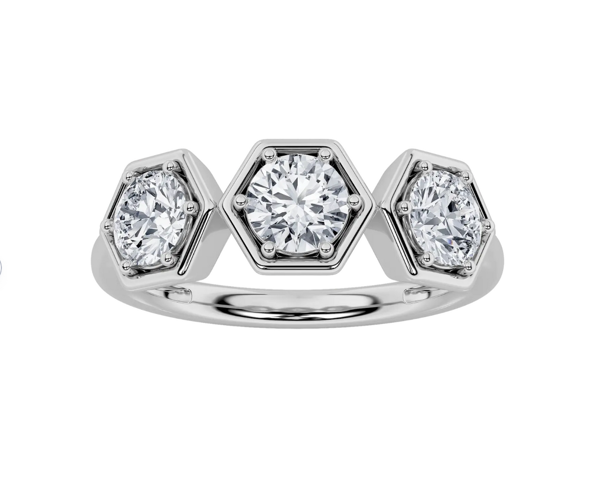 Three Stone Honeycomb Ring