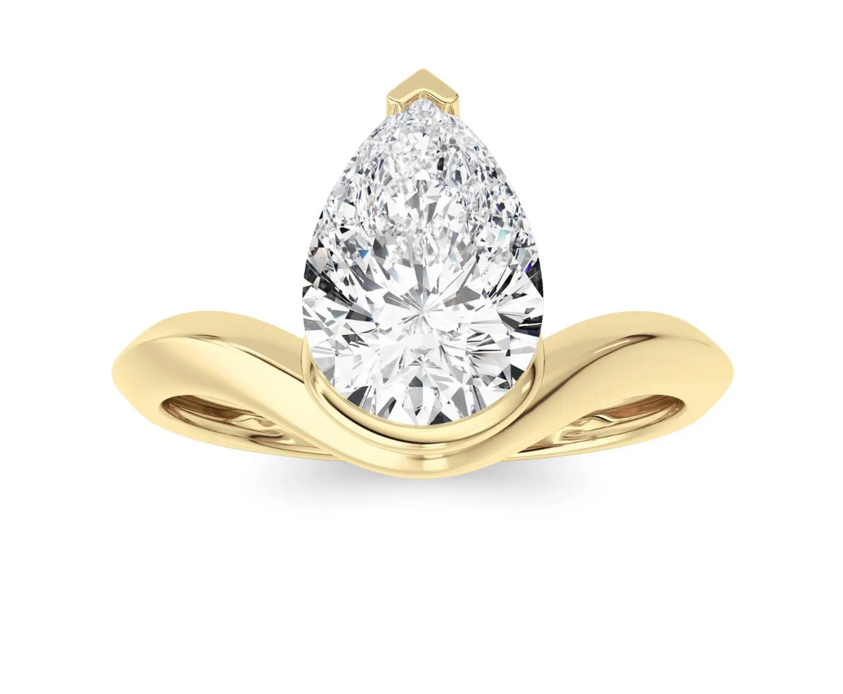 Wavy Pear Solitaire Ring