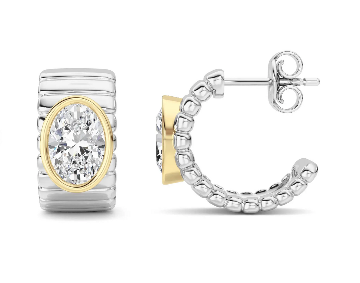 Two-tone Bezel Oval Huggie (2 carats total)